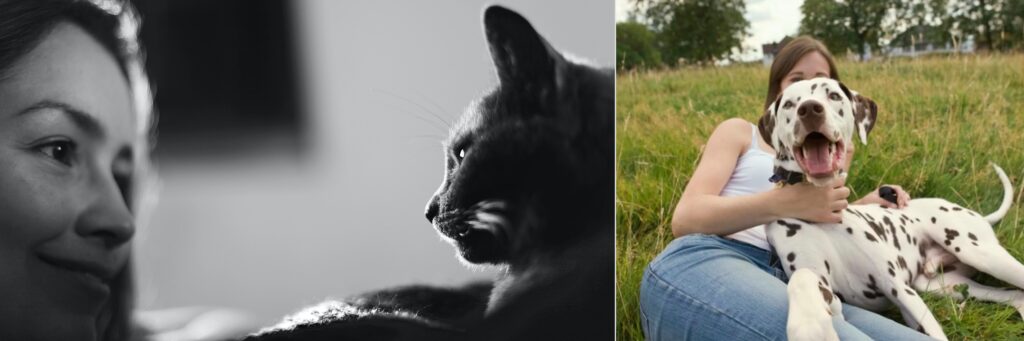 Woman gazing at cat and woman resting with dog — behavior case support for animal shelters and rescues